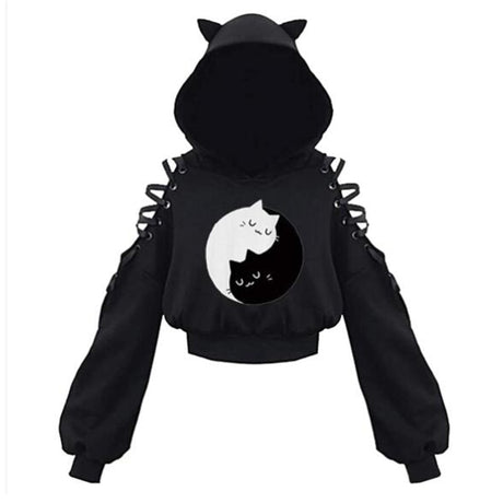 Stay in style with our new Harajuku Whiskers & Winks Cat Ear Crop Hoodie | Here at Everythinganimee we have the worlds best anime merch | Free Global Shipping