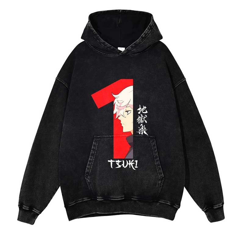 Hell Paradise Washed Black Streetwear Cotton Vintage Hoodie