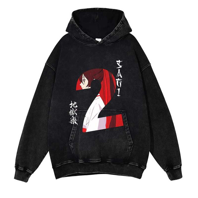 Hell Paradise Washed Black Streetwear Cotton Vintage Hoodie