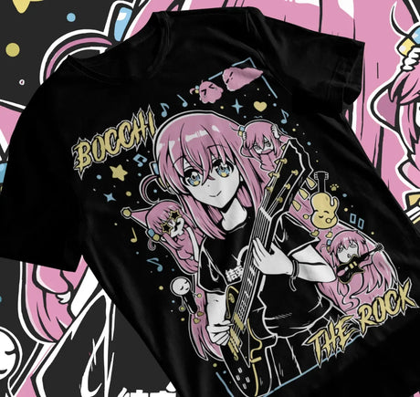 Here at Everythinganimee we only have the best shirts in the world! Rock out with the shy but talented Hitori Gotou, also known as Bocchi, from "Bocchi the Rock!" on this stylish and vibrant t-shirt.