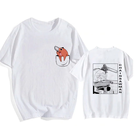 Here at Everythinganimee we only have the best shirts in the world! Unleash your inner cuteness with the Chainsaw Man Tee, featuring an iconic, vibrant design from Chainsaw Man that anime fans will instantly recognize.