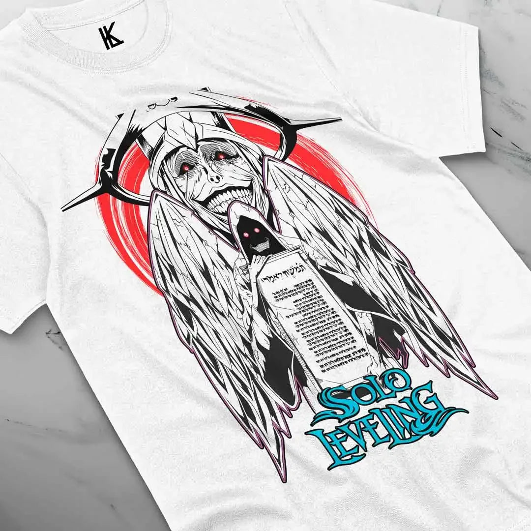 Here at Everythinganimee we have the best anime shirts in the world.
Embrace the power and mystique of Solo Leveling with this intense Monarch's Command Tee, featuring a striking design inspired by the iconic moments from the series. The vivid artwork showcases the sinister aura of the Monarch.