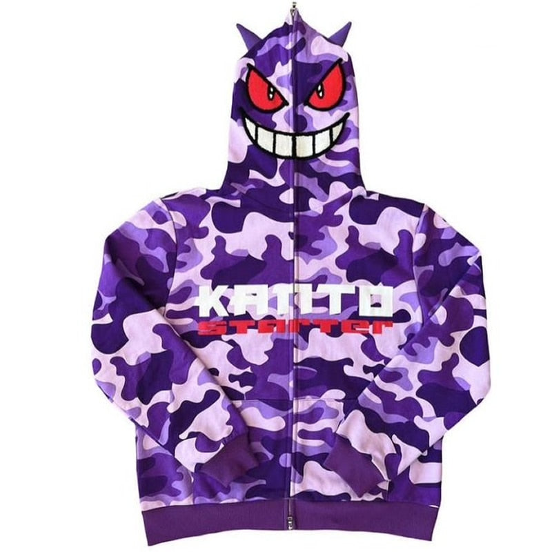 Pokemen Gengar Men Sweatshirt Y2k Demon Letter Print Hoodie Vintage Oversized Zipper Jacket High Quality Harajuku Hoodies Women, everythinganimee