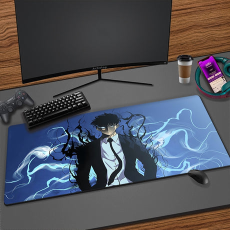 Solo Leveling Mouse Pad Manga Sung Jinwoo Anime Mousepad XXL Large Computer Mouse Mat Rubber Table Carpet 900x400mm Desk Mat Pad, everythinganimee