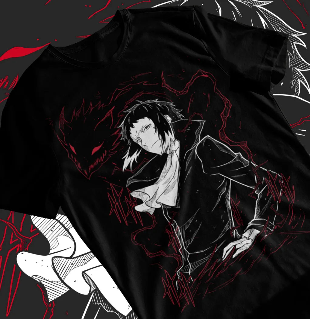 Here at Everythinganimee we only have the best shirts in the world! Embrace the dark elegance of Ryunosuke Akutagawa with this high-quality Bungo Stray Dogs shirt, featuring the menacing aura of Akutagawa alongside his shadowy demon ability, Rashomon.