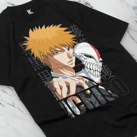 Here at Everythinganimee we have the best anime shirts in the world.
Dive into the world of Bleach with this striking Ichigo design. Featuring Ichigo Kurosaki in his intense Hollow form, this tee captures the essence of his dual nature.