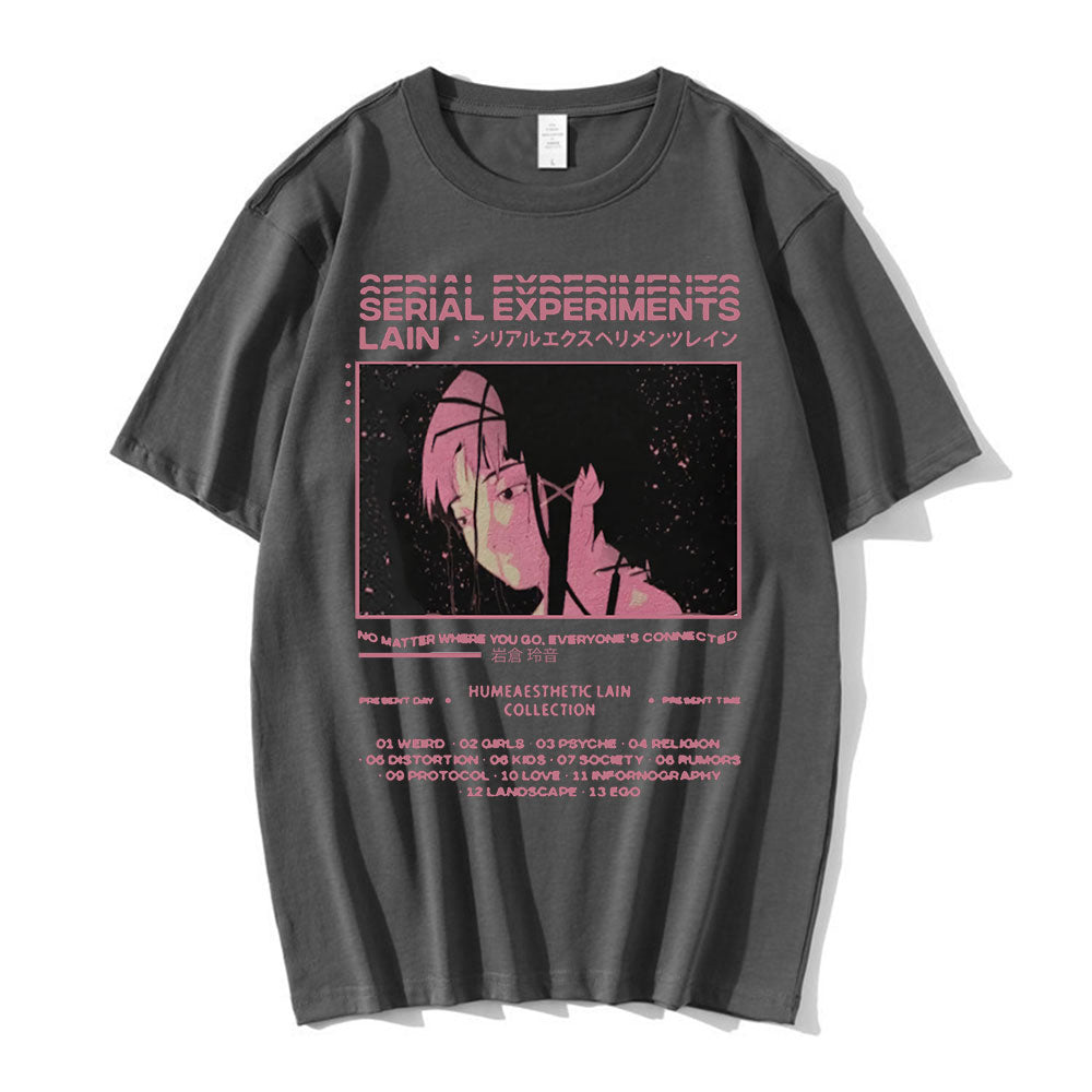 This tee captures the magic of Lain's. If you're looking for more  Serial Experiments merch, we have it all! Check out our anime merch now—free shipping!