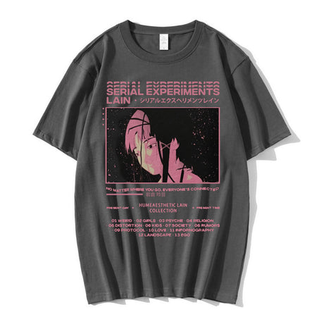This tee captures the magic of Lain's. If you're looking for more  Serial Experiments merch, we have it all! Check out our anime merch now—free shipping!