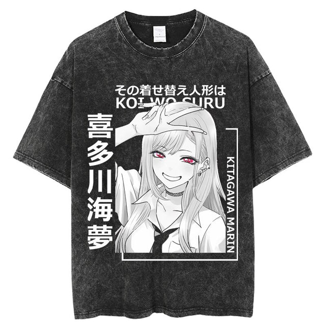 Anime My Dress Up Darling Harajuku T Shirt Men Hip Hop Vintage Washed 100% Cotton Streetwear Short Sleeve Graphic Unisex T-Shirt, everythinganimee