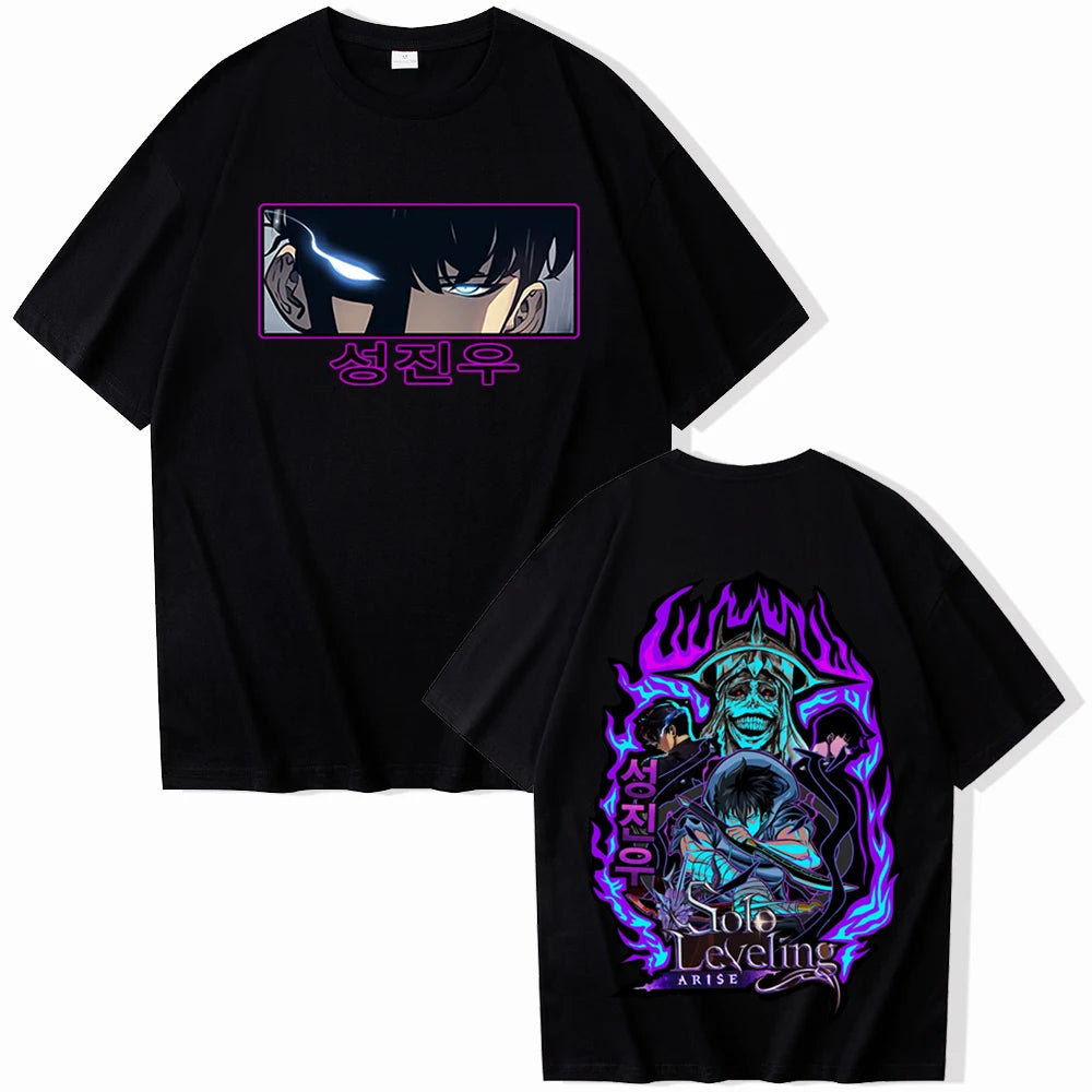 This tees captures the magic of Sung Jin-Woo. If you're looking for more Solo Leveling merch, we have it all! Check out our anime merch now—free shipping!