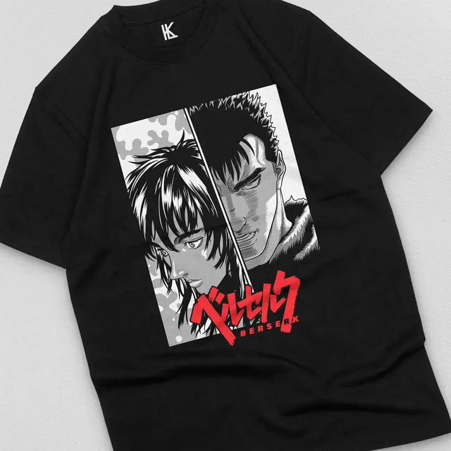 Here at Everythinganimee we have the best anime shirts in the world.
Dive into the dark and intense world of Berserk with this Guts & Casca tee. Featuring the iconic duo, this shirt captures the raw emotion and grit of the legendary manga series.