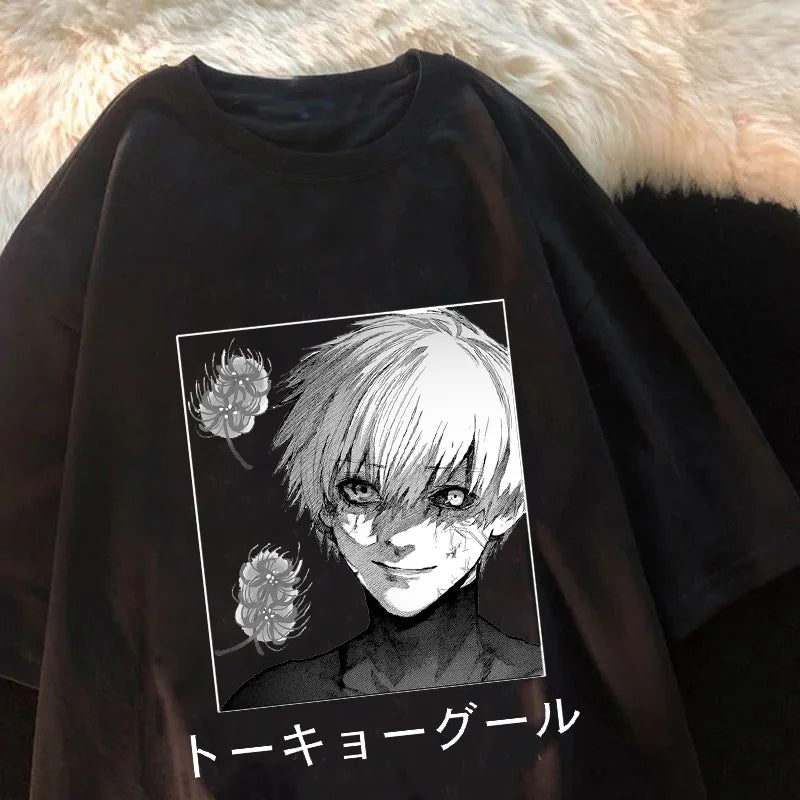 This shirt features the enigmatic anti-hero Ken Kaneki. | If you are looking for more Tokyo Ghoul Merch, We have it all! | Check out all our Anime Merch now!