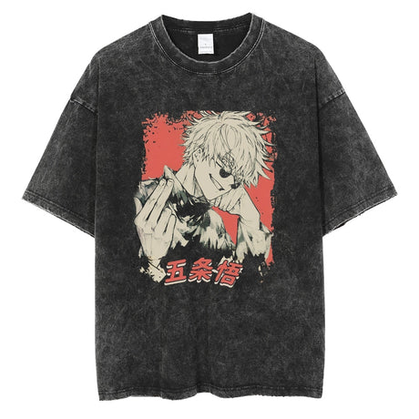 Anime Jujutsu Kaisen Washed Black Tshirt Men Streetwear Hip Hop Graphic T-Shirts Harajuku Summer Casual 100% Cotton Tops Tees, everythinganimee