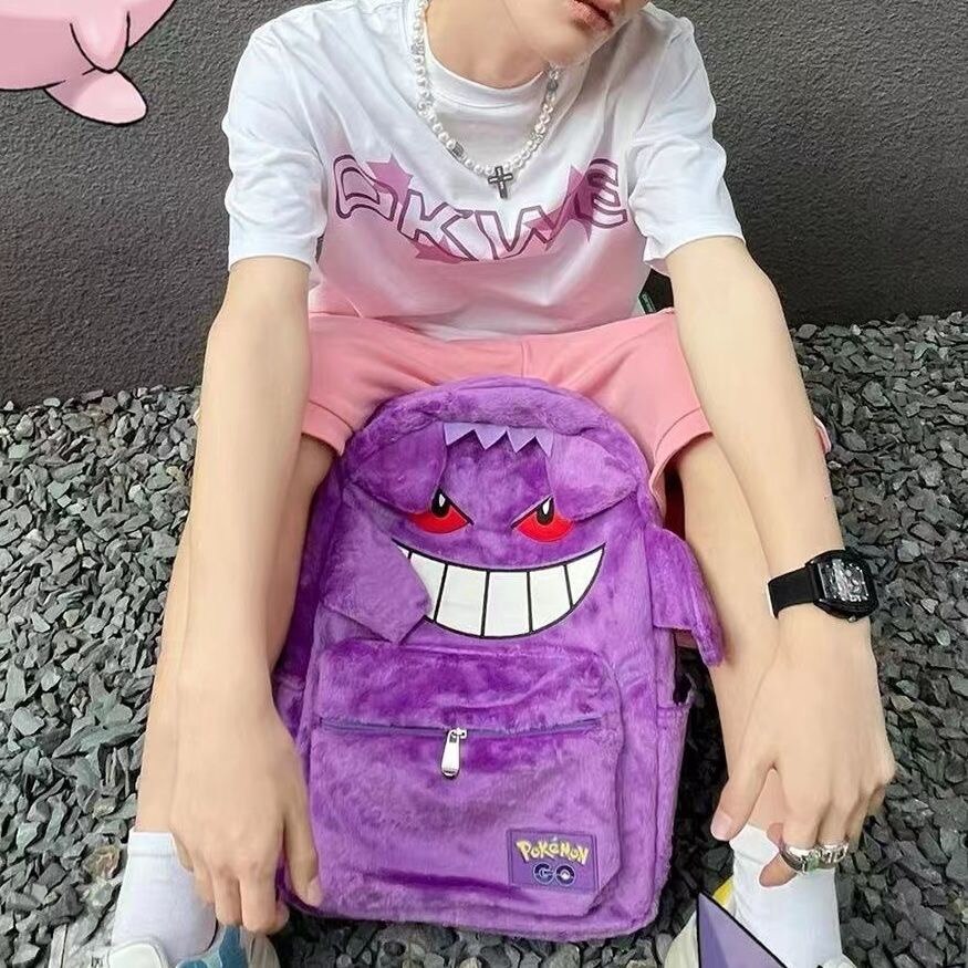 Pokemon Gengar Backpack Men Women Mobile Coin Purse Children Toy Plush doll Christmas Birthday Present Phone Key Storage Bag, everythinganimee