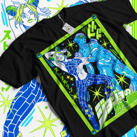 Here at Everythinganimee we have the best anime shirts in the world. Step into the surreal world of JoJo's Bizarre Adventure with this electrifying Stone Ocean tee.