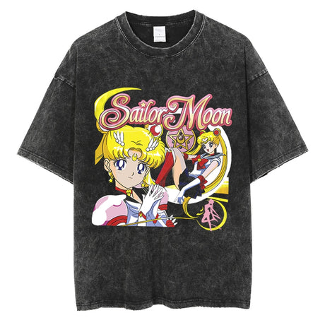 Men Hip Hop Streetwear Black T-Shirt Japanese Anime Sailor Moon Vintage T Shirt Summer Harajuku Cotton Tshirt Short Sleeve Tops, everythinganimee