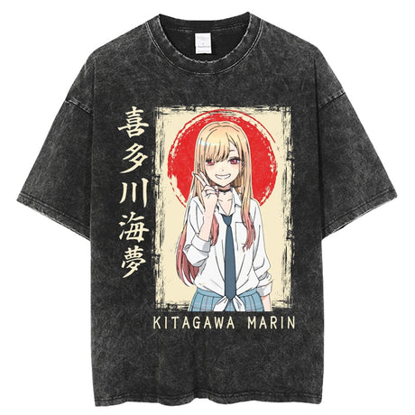Anime My Dress Up Darling Harajuku T Shirt Men Hip Hop Vintage Washed 100% Cotton Streetwear Short Sleeve Graphic Unisex T-Shirt, everythinganimee