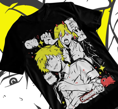 Here at Everythinganimee we have only the best anime merch! Free Global Shipping.
Step into the chaotic world of Chainsaw Man with this vibrant Denji & Power T-Shirt.