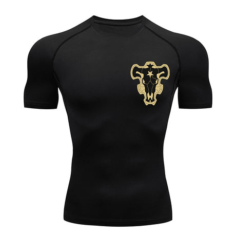 Black Clover Bull Print Compression Shirts for Men Gym Workout Fitness Undershirts Short Sleeve Quick Dry Athletic T-Shirt Tops, everythinganimee