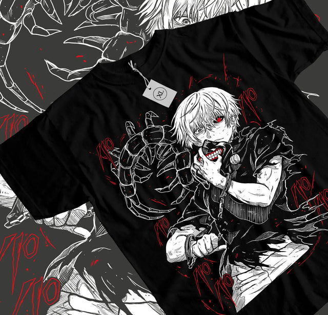 Here at Everythinganimee we have the best anime shirts in the world. 
Step into the dark world of Tokyo Ghoul with the Kaneki Ghoul Reaper Tee. This striking shirt features Ken Kaneki in his powerful half-ghoul form, showcasing his iconic kagune and red ghoul eye.