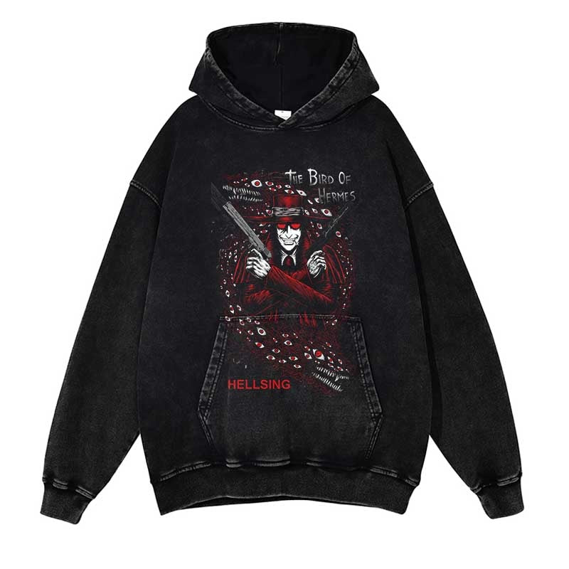 Hellsing Washed Black Streetwear Cotton Vintage Hoodie