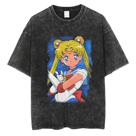 Men Hip Hop Streetwear Black T-Shirt Japanese Anime Sailor Moon Vintage T Shirt Summer Harajuku Cotton Tshirt Short Sleeve Tops, everythinganimee