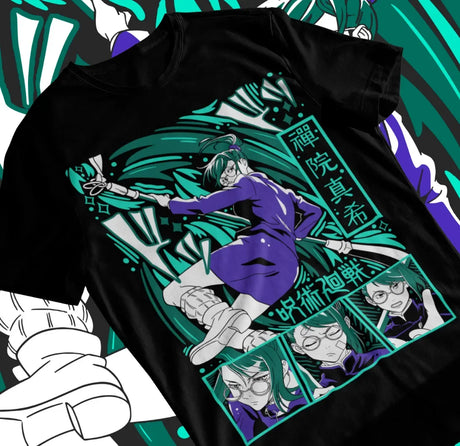 Here at Everythinganimee we only have the best shirts in the world! Unleash your inner sorcerer with this Maki Zenin T-Shirt, showcasing the fierce and determined character from Jujutsu Kaisen.
