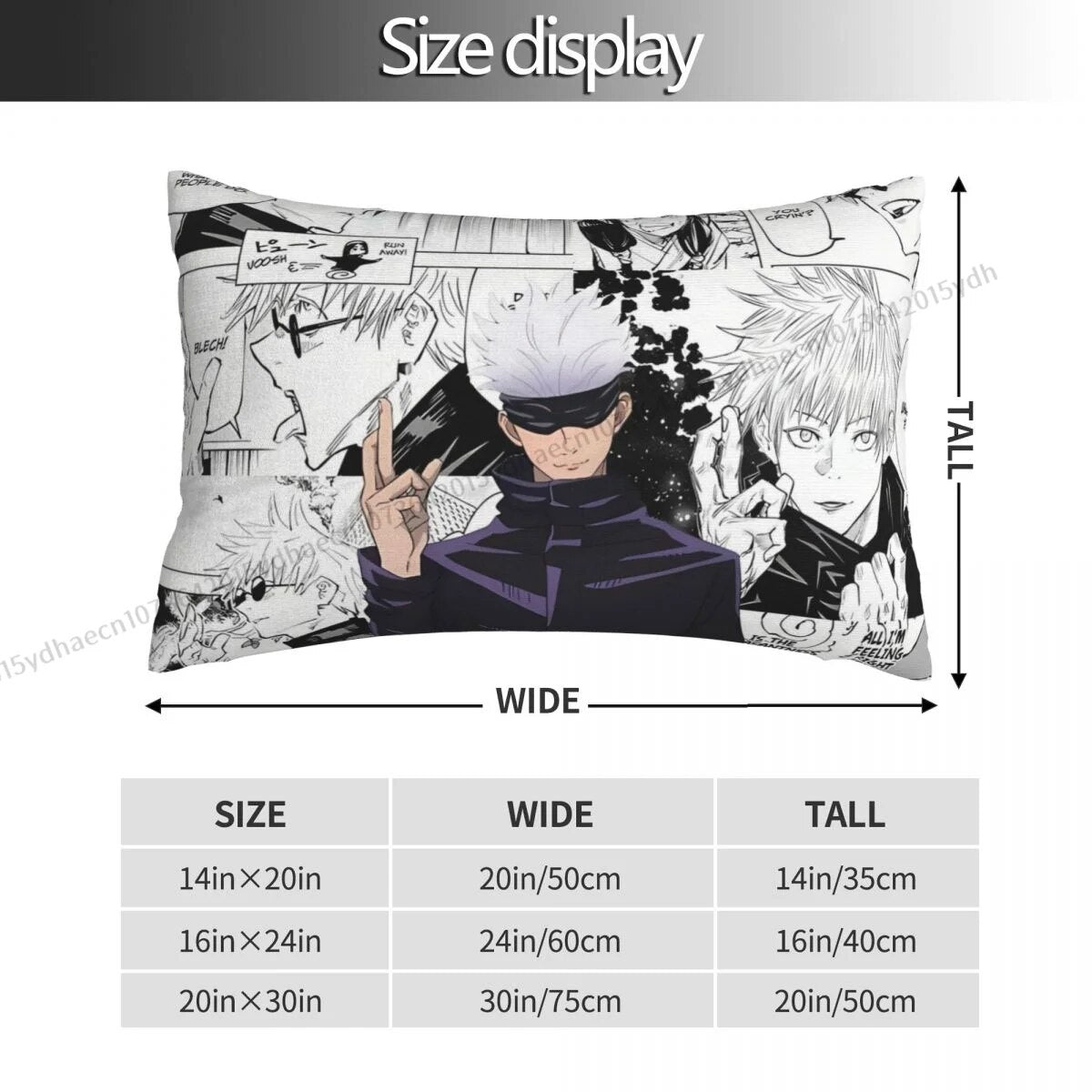 Featuring Satoru Gojo, this pillow case is a masterpiece of Anime Painting. If you are looking for more Jujutsu Kaisen Merch, We have it all! | Check out all our Anime Merch now!