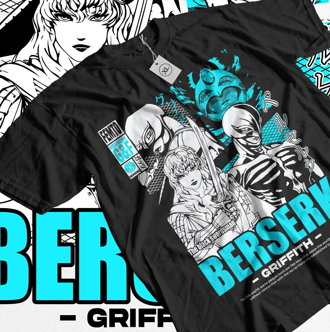 Here at Everythinganimee we have the best anime shirts in the world. 
Unleash the dark allure of Berserk with this epic Griffith tee. Featuring the iconic leader of the Band of the Hawk, this shirt brings his striking presence to life.