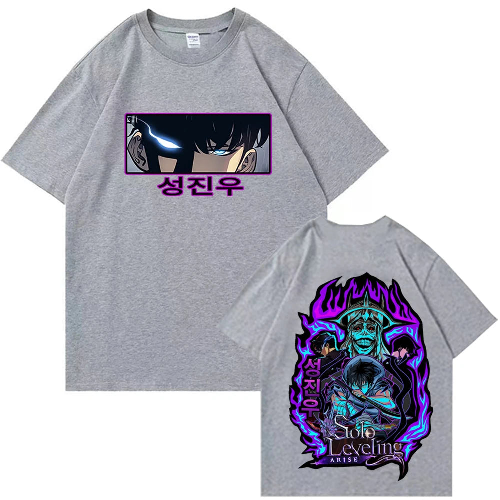 This tees captures the magic of Sung Jin-Woo. If you're looking for more Solo Leveling merch, we have it all! Check out our anime merch now—free shipping!