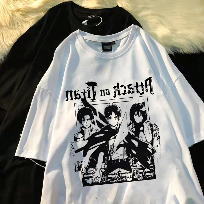 This shirts captures the magic of AOT Trio Tee. If you're looking for more Attack on Titan merch, we have it all! Check out our anime merch now—free shipping!