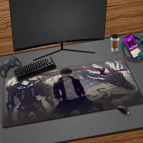 Solo Leveling Mouse Pad Manga Sung Jinwoo Anime Mousepad XXL Large Computer Mouse Mat Rubber Table Carpet 900x400mm Desk Mat Pad, everythinganimee