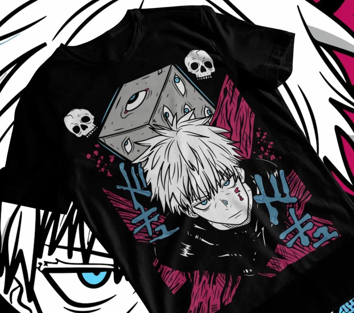 Here at Everythinganimee we have only the best anime merch! Free Global Shipping.
Embrace the power and mystique of Gojo Satoru with this stunning Jujutsu Kaisen T-shirt.