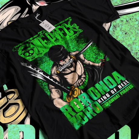 Here at Everythinganimee we only have the best shirts in the world! Embrace the power of the legendary swordsman with the Zoro King of Hell Tee, featuring the fierce and iconic Roronoa Zoro from One Piece. This striking shirt captures Zoro’s unyielding spirit and relentless strength, showcasing his intense pose with his iconic swords ready for battle.