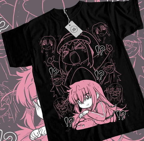 Here at Everythinganimee we only have the best shirts in the world! Celebrate the quirky and relatable Hitori Gotou from Bocchi the Rock with the Hitori Gotou Chaos Tee! This playful design captures Hitori's iconic expressions and chaotic energy, perfectly showcasing the beloved character's humorous and endearing personality.