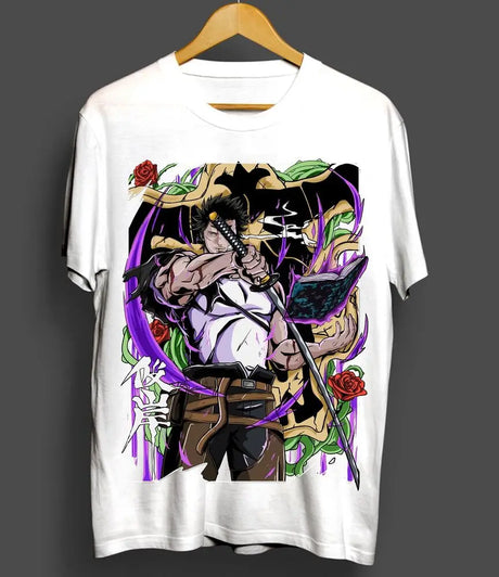 Here at Everythinganimee we only have the best shirts in the world! Step into the world of Black Clover with the Yami Dark Magic Tee, featuring the formidable Captain Yami Sukehiro in all his dark magic glory. This striking design captures Yami’s intense power, with vibrant colors and dynamic artwork that reflect his fierce personality and unmatched strength.