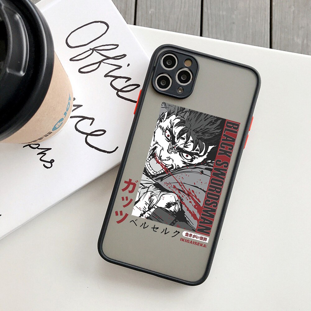 Berserk Guts anime phone case! Perfectly designed for iPhone 14, 11, 12, 13, mini, X, XS, XR, Pro Max and Plus models. Transparent and featuring the iconic swordsman Guts, this case offers both style and protection for your device. Show off your love for Berserk and Guts with this must-have phone accessory.