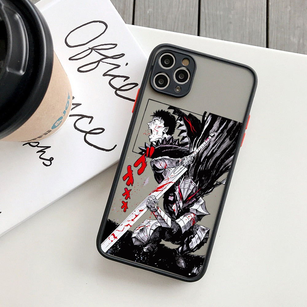 Berserk Guts anime phone case! Perfectly designed for iPhone 14, 11, 12, 13, mini, X, XS, XR, Pro Max and Plus models. Transparent and featuring the iconic swordsman Guts, this case offers both style and protection for your device. Show off your love for Berserk and Guts with this must-have phone accessory.
