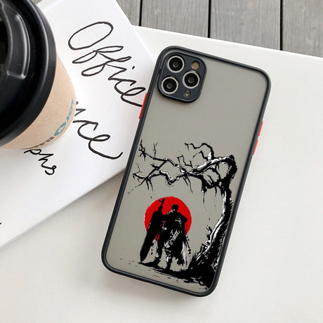 Berserk Guts anime phone case! Perfectly designed for iPhone 14, 11, 12, 13, mini, X, XS, XR, Pro Max and Plus models. Transparent and featuring the iconic swordsman Guts, this case offers both style and protection for your device. Show off your love for Berserk and Guts with this must-have phone accessory. 