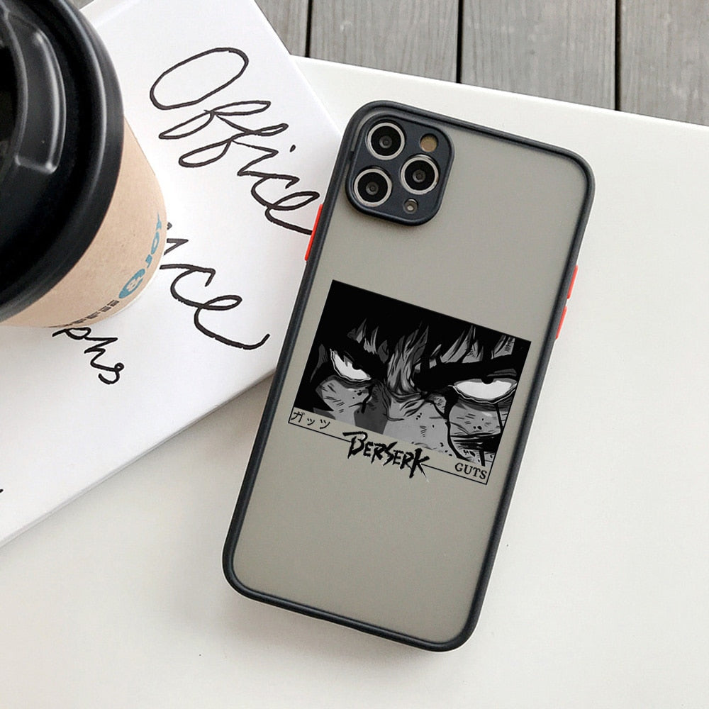 Berserk Guts anime phone case! Perfectly designed for iPhone 14, 11, 12, 13, mini, X, XS, XR, Pro Max and Plus models. Transparent and featuring the iconic swordsman Guts, this case offers both style and protection for your device. Show off your love for Berserk and Guts with this must-have phone accessory.