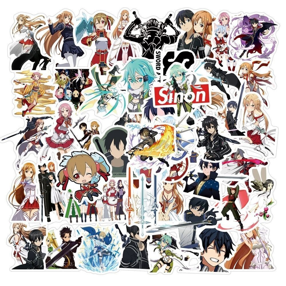 10/50pcs Anime Sword Art Online Stickers Japanese Decal For DIY Laptop Suitcase Car Trunk Skateboard Guitar Motorcycle Sticker, everything animee