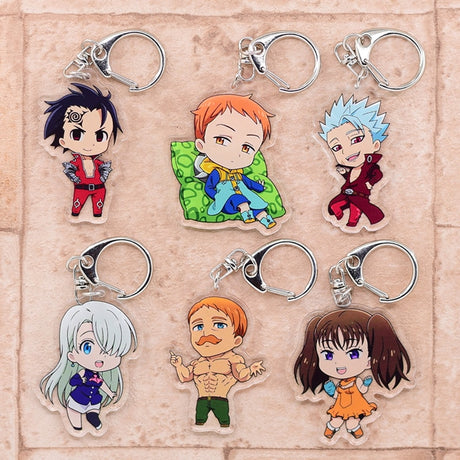 The Seven Deadly Sins Keychain Double Sided Acrylic Cartoon Key Chain Pendant Anime Accessories Keyring Hot Sale, everything animee
