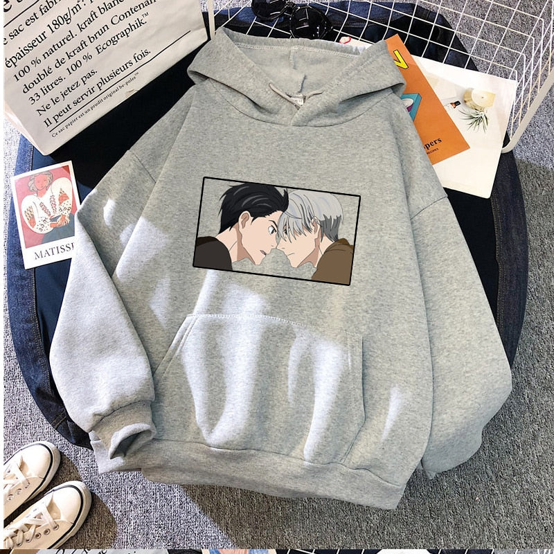 Japanese Anime Yuri on Ice Printed Women Hoodies Funny Victor Nikiforov Manga Graphic Casual Loose Pullover Sweatshirt Unisex, everything animee