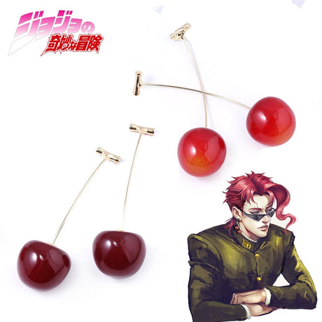 Anime JoJos Bizarre Adventure Earrings Kakyoin Noriaki Cherry Drop Earrings For Women Men Cosplay Ear Clip Jewelry Gift, everythinganimee