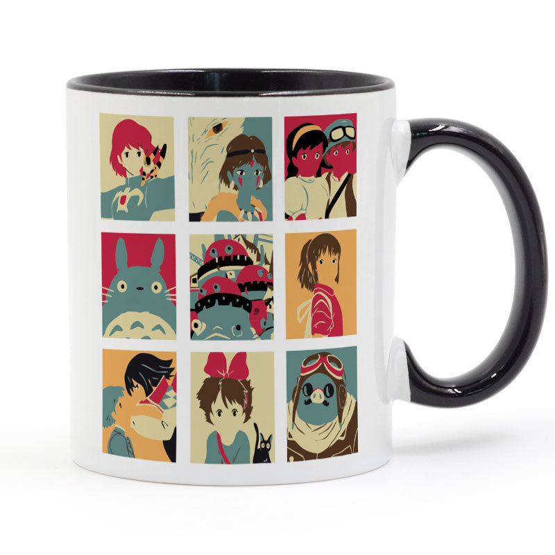 Ghibli Totoro Princess Mononoke Spirited Away Mug 11oz Ceramic Coffee Milk Cup Lid and Spoon, everythinganimee