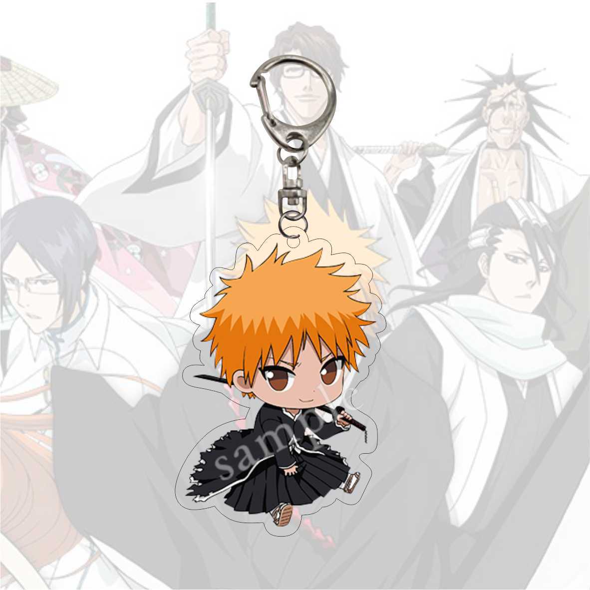 Anime Bleach Acrylic Keychain Fashion Kurosaki Ichigo Ishida Uryuu Kuchiki Rukia Cartoon Figures Key Chain Bag Charm Accessories