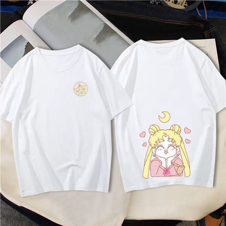 100% Cotton Summer Women T-shirt Kawaii Anime Sailor Moon Ullzang Harajuku Tee Shirt Casual Short Sleeved TShirt Tops , everythinganimee