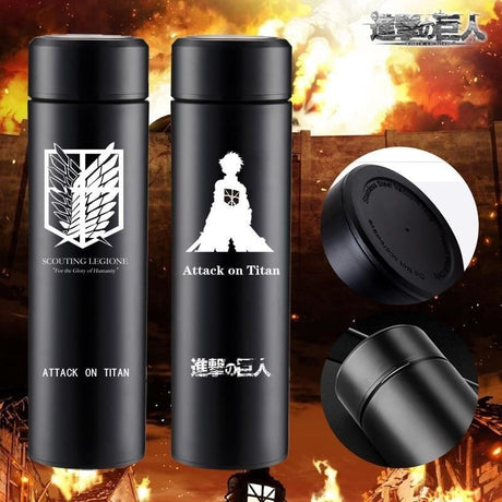 Anime Attack On Titan Eren Jaeger Levi Ackerman Survey Corps Thermos Cup Stainless Steel Vacuum Cup Water Bottle Cosplay Gift, everythinganimee