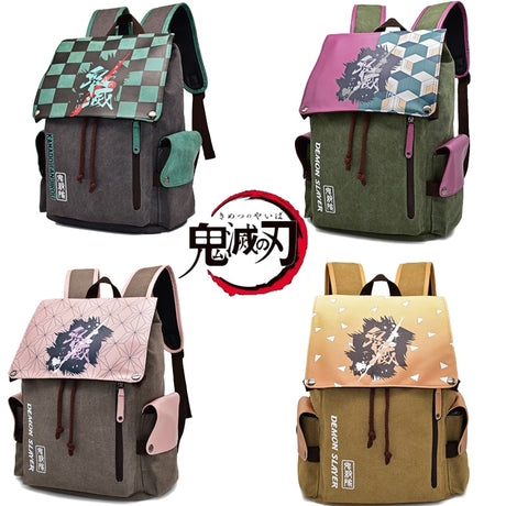 Demon Slayer Kimetsu No Yaiba Anime Backpack Canvas Bag Tomioka Giyuu High Capacity School Bags Mochila Feminina Notebook Bags