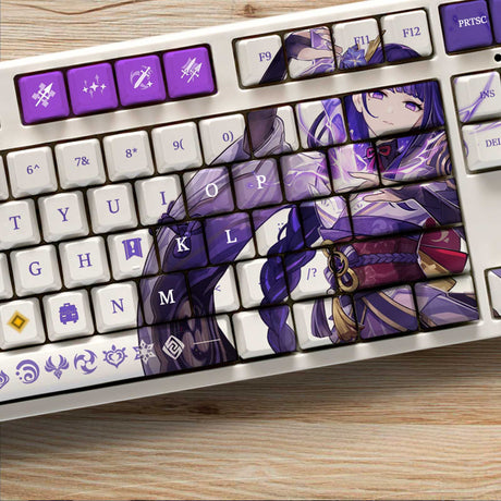 Genshin Impact Theme Raiden Shogun Pbt Material Keycaps 108 Keys Set for Mechanical Keyboard Oem Profile Only KeyCaps, everythingnaimee